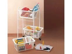 Carrito de Cocina con Ruedas Blanco 3 Cestas Extraíbles