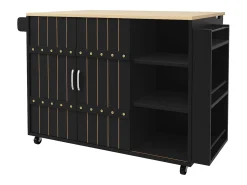 Carrito de cocina con ruedas y tapa extensible, 2 puertas correderas y 3 cajones, negro - 110x70x90cm