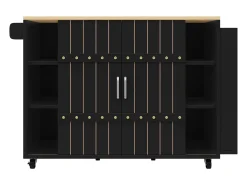 Carrito de cocina con ruedas y tapa extensible, 2 puertas correderas y 3 cajones, negro - 110x70x90cm