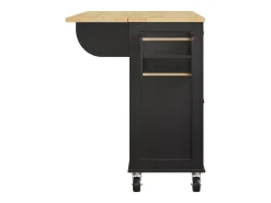 Carrito de cocina con ruedas, 2 cajones y 4 puertas de cristal, tapa extensible, negro + natural