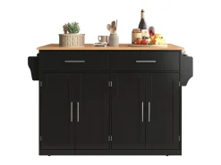 Carrito de cocina con tapa abatible, diseño multifuncional, MDF, negro y natural (120x46(70)x91,5cm)