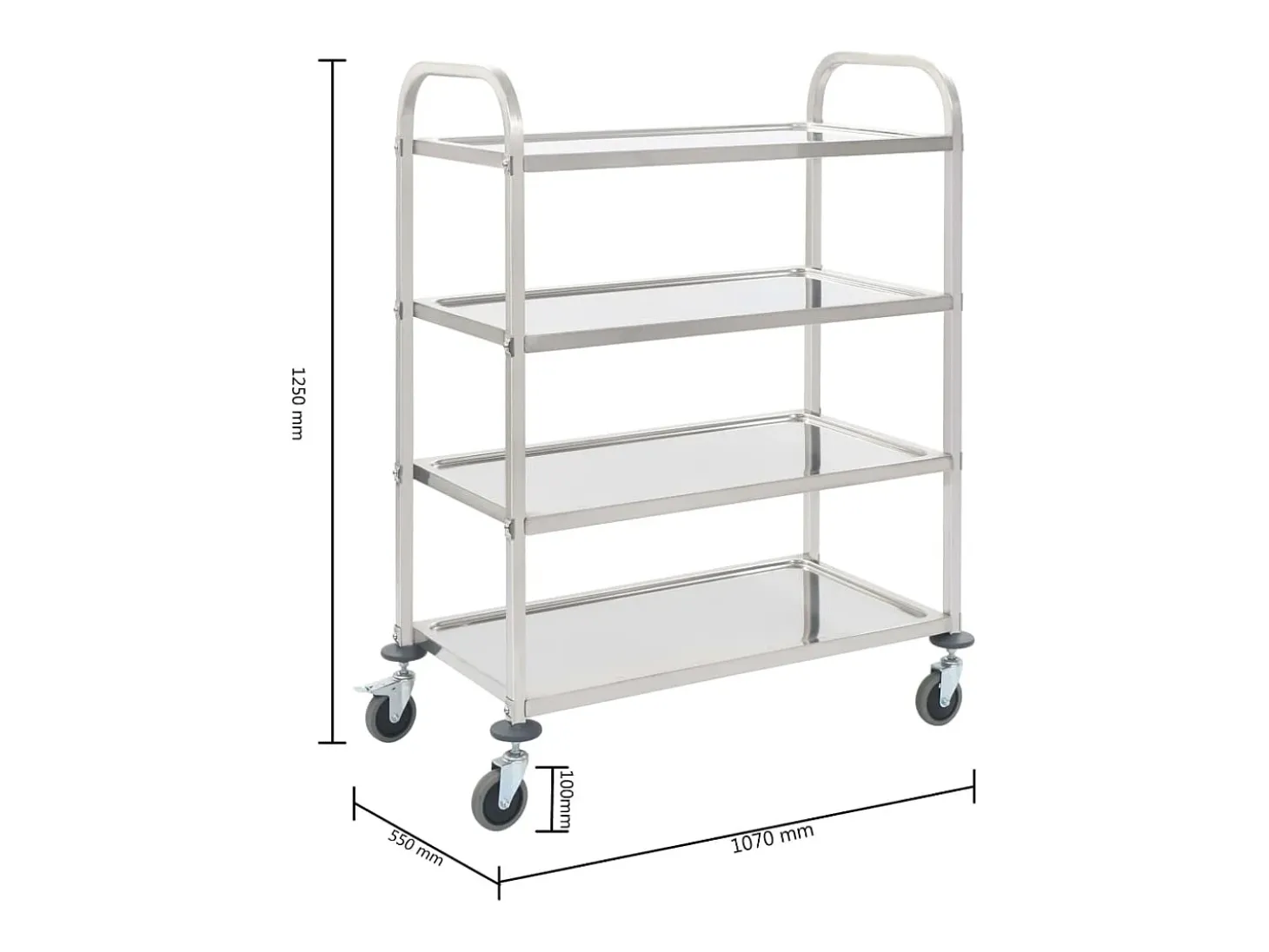Carrito de cocina de 4 alturas acero inoxidable 107x55x125 cm