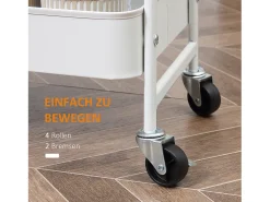Carrito de cocina de 3 niveles con cesta y tapa, metal, blanco (53,5 x 31 x 79,4 cm)