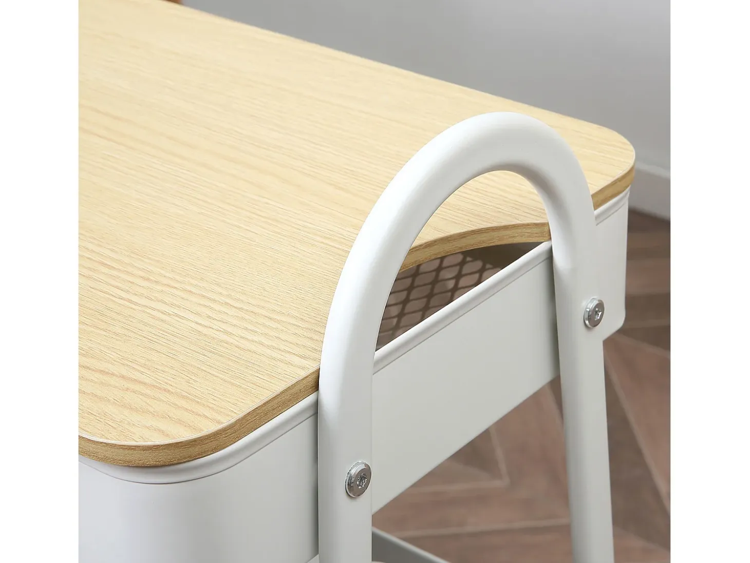 Carrito de cocina de 3 niveles con cesta y tapa, metal, blanco (53,5 x 31 x 79,4 cm)