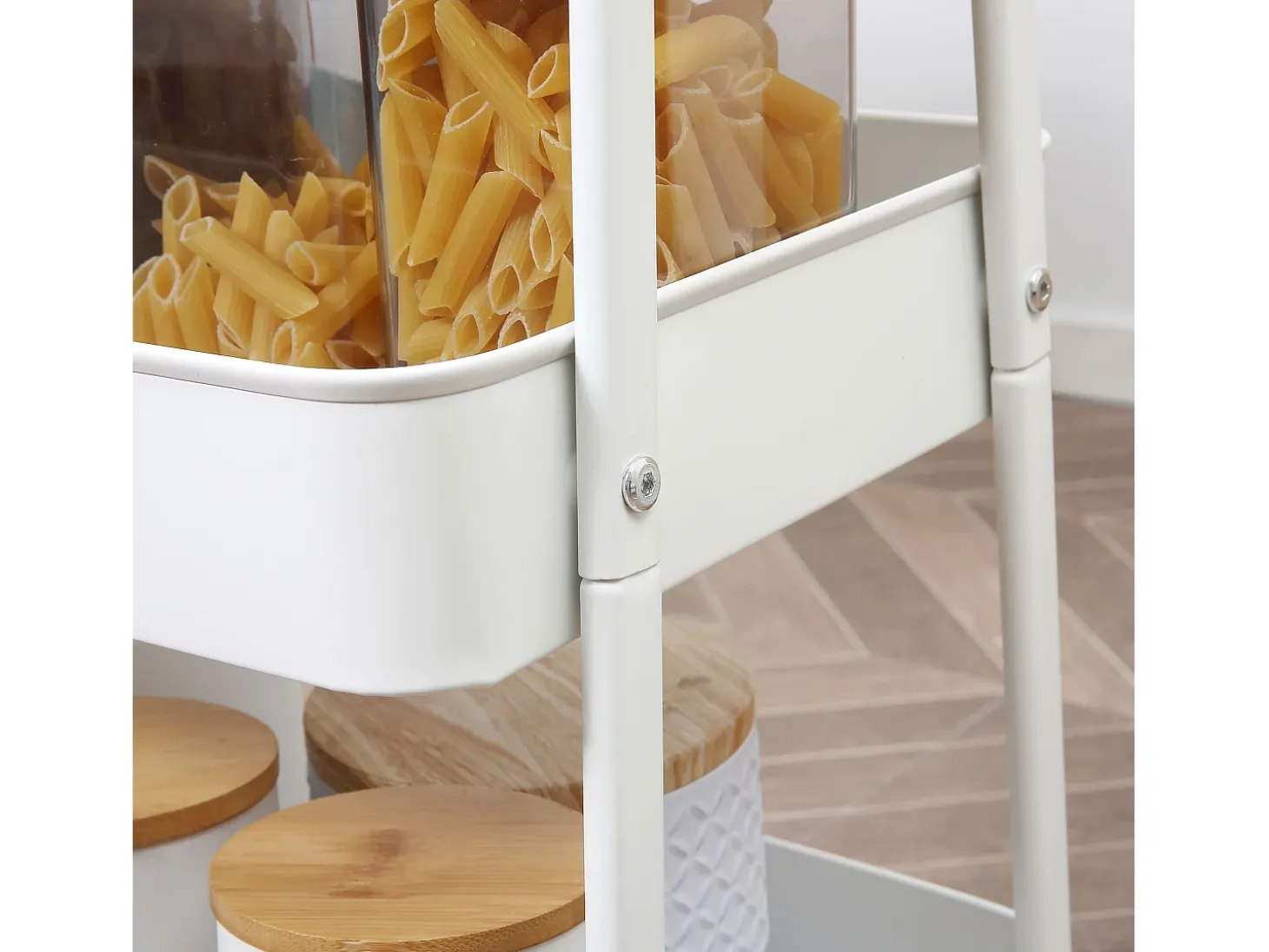 Carrito de cocina de 3 niveles con cesta y tapa, metal, blanco (53,5 x 31 x 79,4 cm)