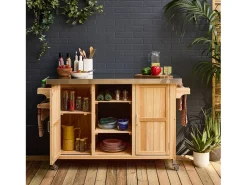 Carrito de cocina exterior de madera de abeto 130cm con asas, 7