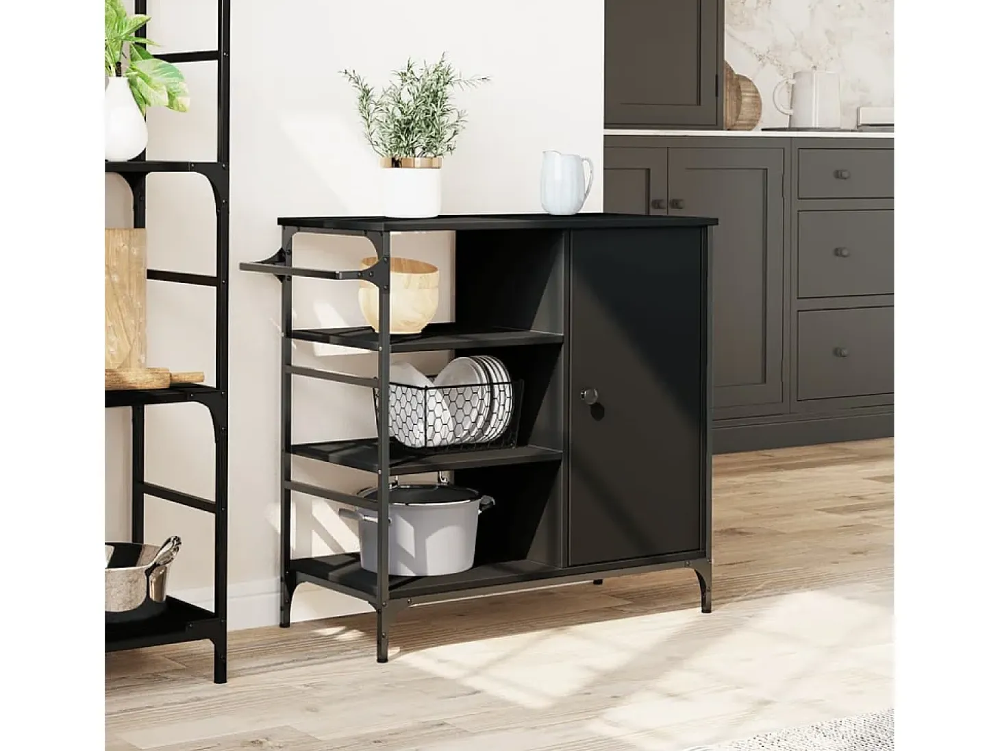 Carrito de cocina madera de ingeniería negro 87,5x38,5x84,5 cm