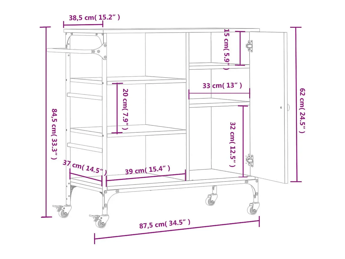 Carrito de cocina madera de ingeniería negro 87,5x38,5x84,5 cm