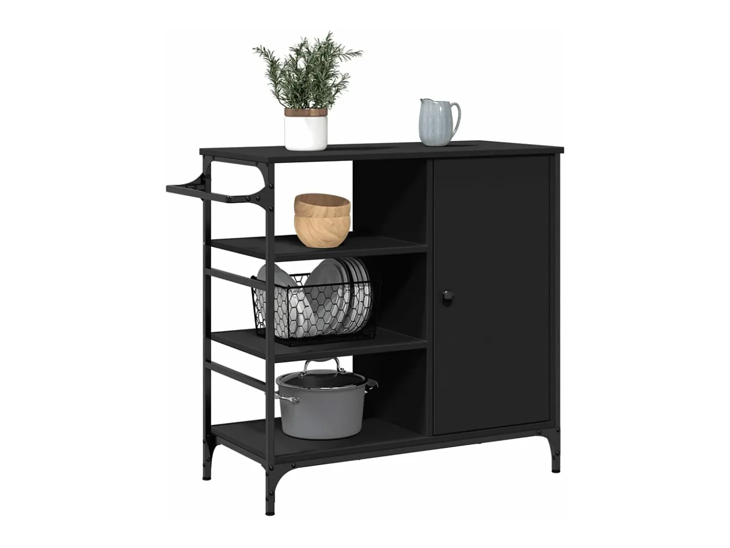 Carrito de cocina madera de ingeniería negro 87,5x38,5x84,5 cm
