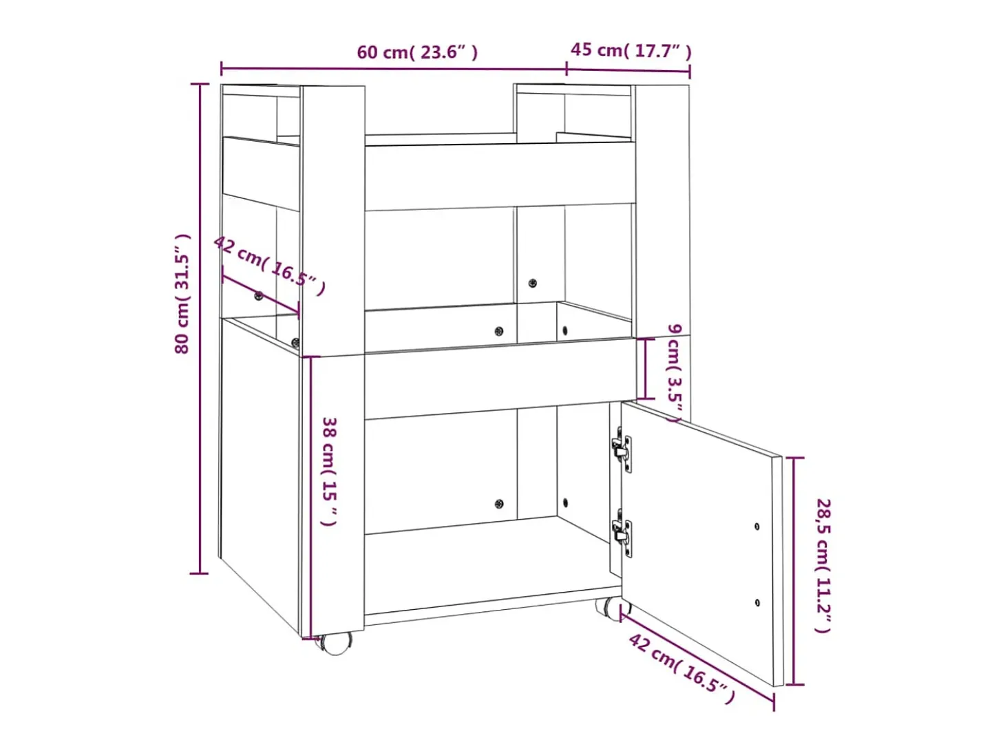 Carrito de cocina madera contrachapada gris Sonoma 60x45x80 cm