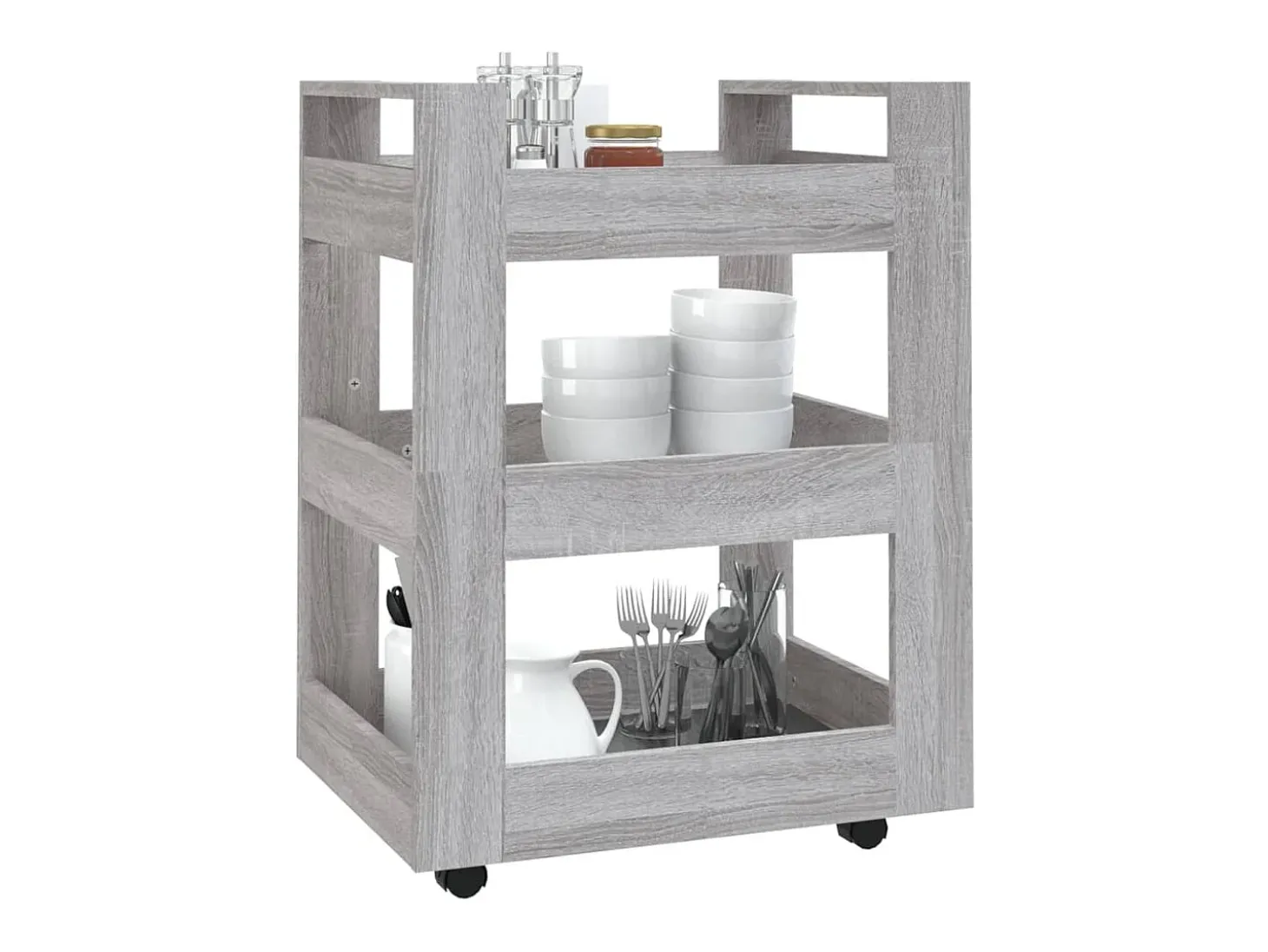 Carrito de cocina madera contrachapada gris Sonoma 60x45x80 cm