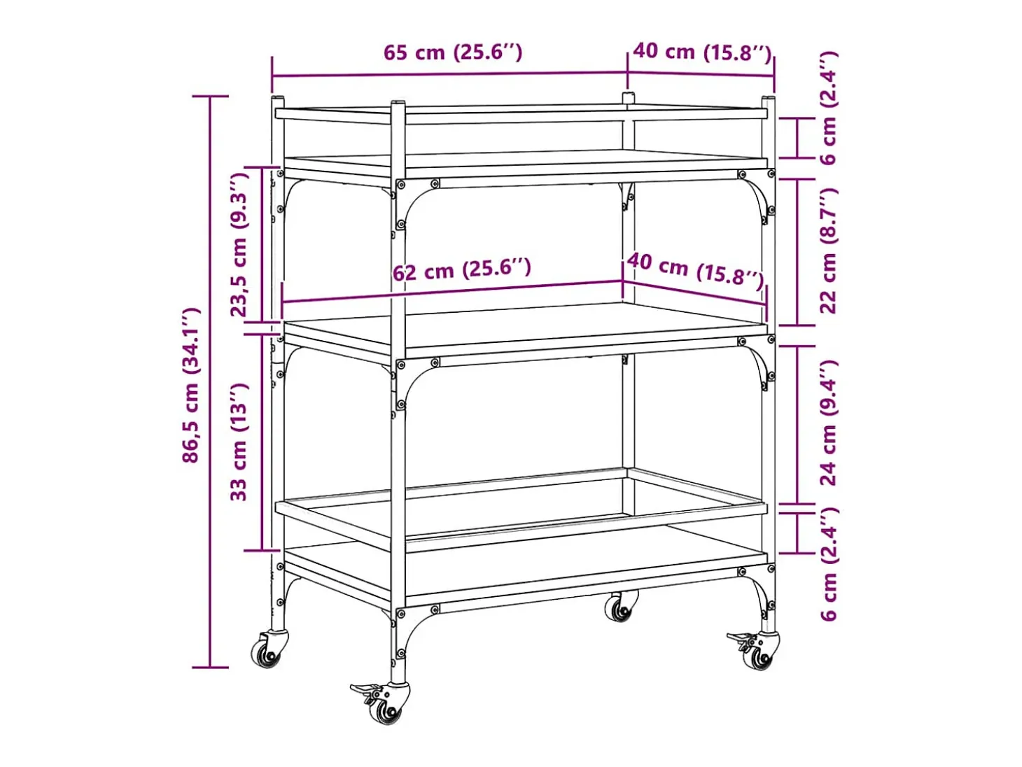 Carrito de cocina madera ingeniería roble Sonoma 65x40x86,5 cm