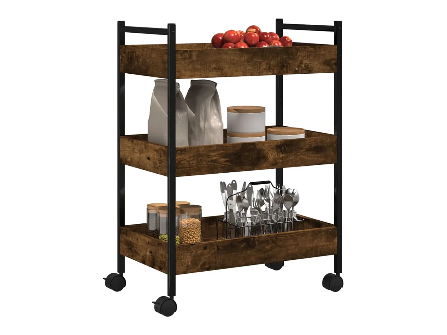 Carrito de cocina madera ingeniería roble ahumado 50x30x70 cm