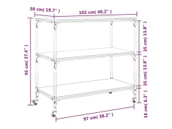 Carrito de cocina madera ingeniería marrón roble 102x50x95 cm