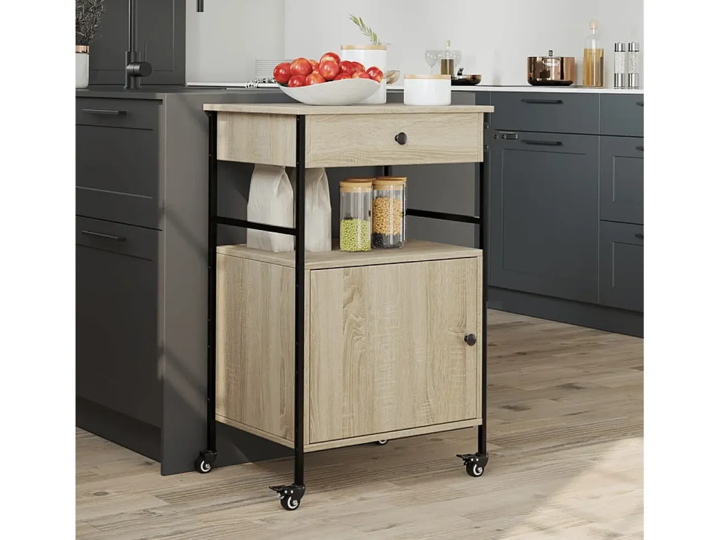 Carrito de cocina madera ingeniería roble Sonoma 56x43x89,5 cm