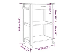 Carrito de cocina MONZA madera maciza de pino 60x40x88,5 cm