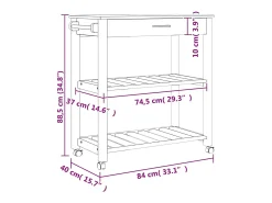 Carrito de cocina MONZA madera maciza de pino 84x40x88,5 cm