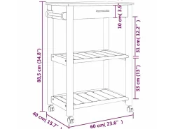 Carrito de cocina MONZA madera maciza de pino 60x40x88,5 cm