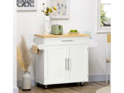 Carrito de cocina móvil con encimera, estante regulable, MDF blanco (109x40x89cm)