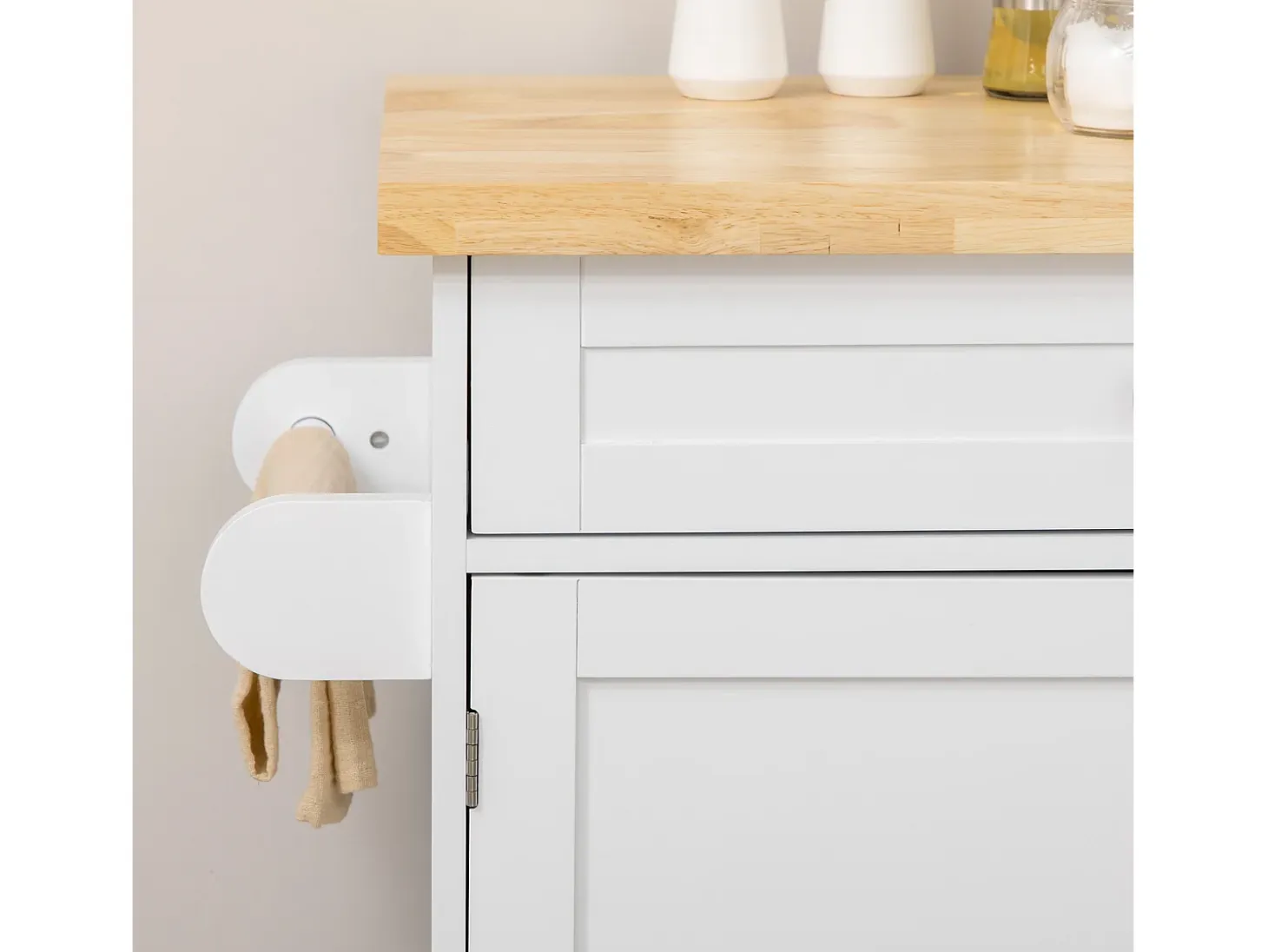 Carrito de cocina móvil con encimera, estante regulable, MDF blanco (109x40x89cm)