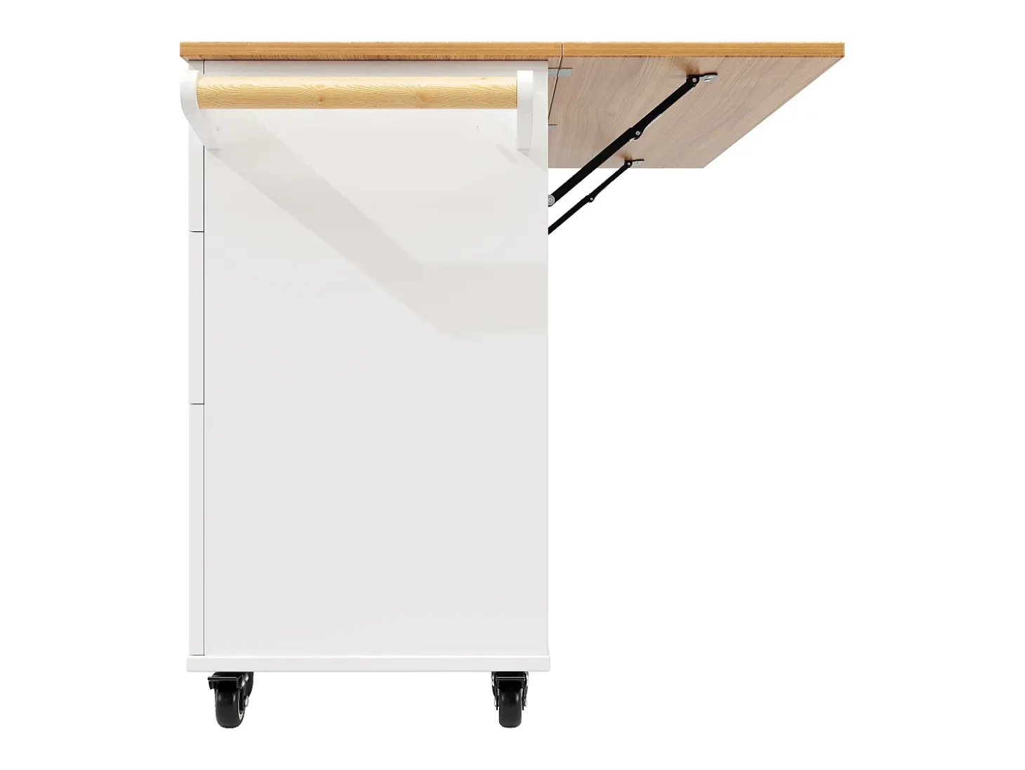 Carrito de cocina móvil con tapa extensible chapada en imitación madera, 3 cajones y 3 puertas incluidas, blanco - 133x70x88cm