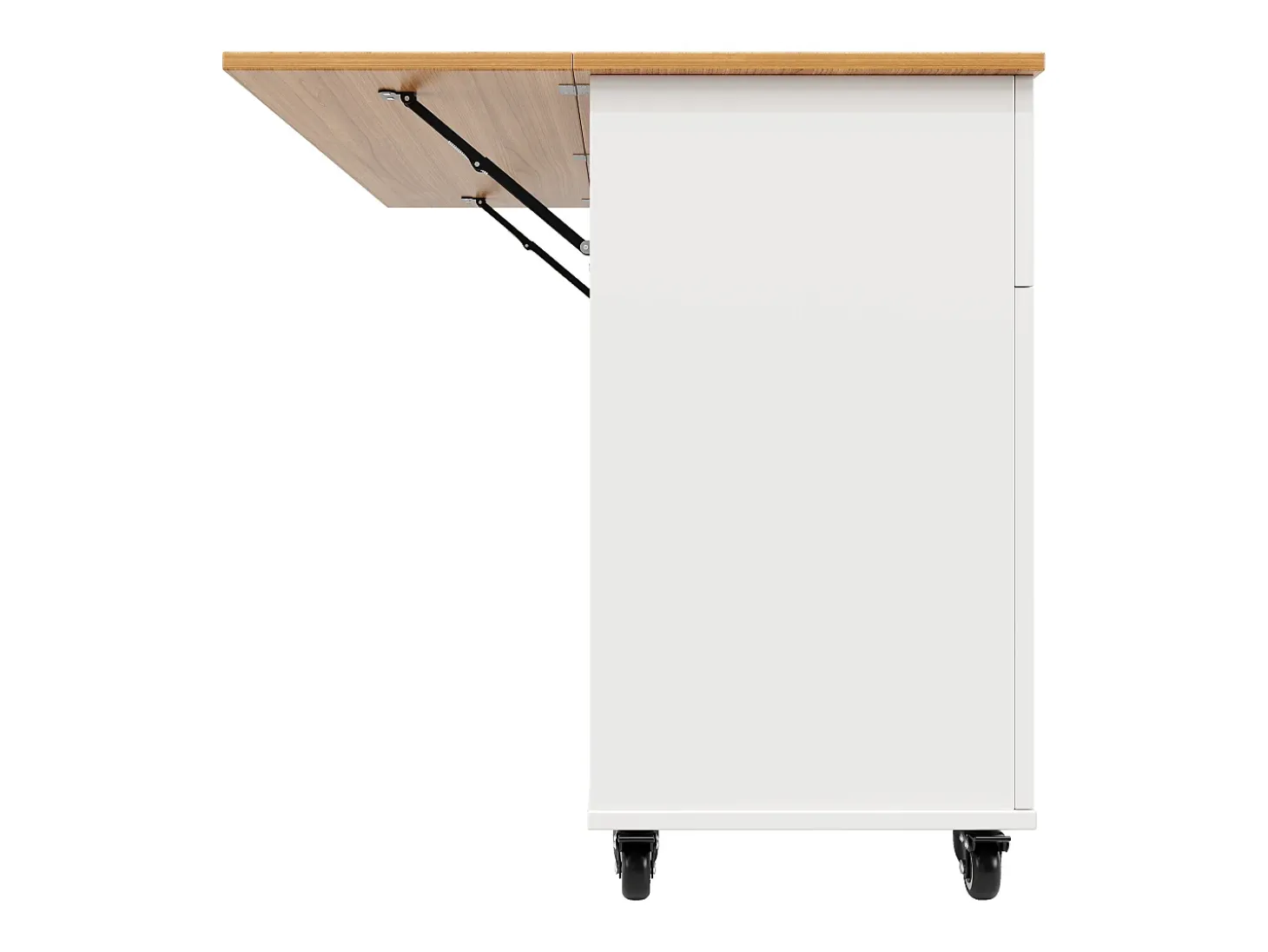 Carrito de cocina móvil con tapa extensible chapada en imitación madera, 3 cajones y 3 puertas incluidas, blanco - 133x70x88cm