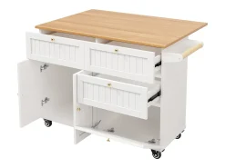 Carrito de cocina móvil con tapa extensible chapada en imitación madera, 3 cajones y 3 puertas incluidas, blanco - 133x70x88cm