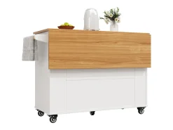 Carrito de cocina móvil con tapa extensible chapada en imitación madera, 3 cajones y 3 puertas incluidas, blanco - 133x70x88cm