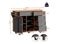 Carrito de cocina móvil de madera con 1 puerta y 5 cajones, aparador con almacenaje 134x46x92 cm - negro