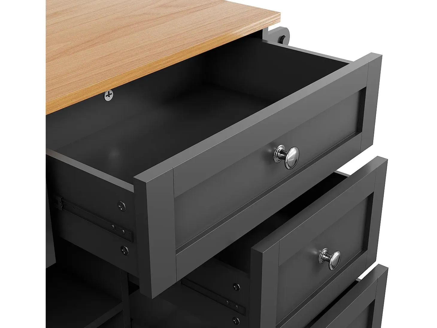 Carrito de cocina móvil de madera con 1 puerta y 5 cajones, aparador con almacenaje 134x46x92 cm - negro
