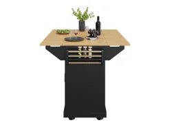 Carrito de cocina negro con 2 puertas, 3 cajones y toallero, especiero, bandeja extensible