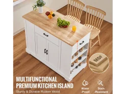 Carrito de Cocina SucceBuy con Isla, Armario de Almacenamiento con Cajón y Estantes, Color Blanco