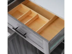 Carrito de comedor/aparador blanco y gris caqui con tapa plegable, 5 ruedas, espacio de almacenamiento y 2 cajones