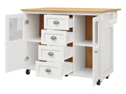 Carrito de servicio blanco - Carrito de servicio con 4 cajones y 2 puertas - Bandeja retráctil y especiero - para comedores y cocinas