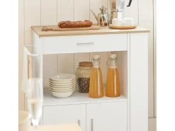 Carrito de Servicio Camarera Multiusos Mueble con 3 Estantes laterals 2 Puertas 1 Cajón y 1 Porta Paños de Cocina Blanco 82 x 46 x 88 cm FKW113-WN SoBuy ES