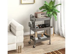 Carrito de servicio de 3 niveles con 2 cestas colgantes, acero, gris oscuro (53,5x30,5x75 cm)