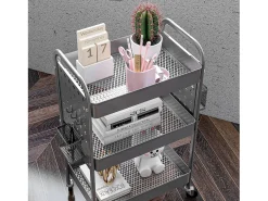 Carrito de servicio de 3 niveles con 2 cestas colgantes, acero, gris oscuro (53,5x30,5x75 cm)