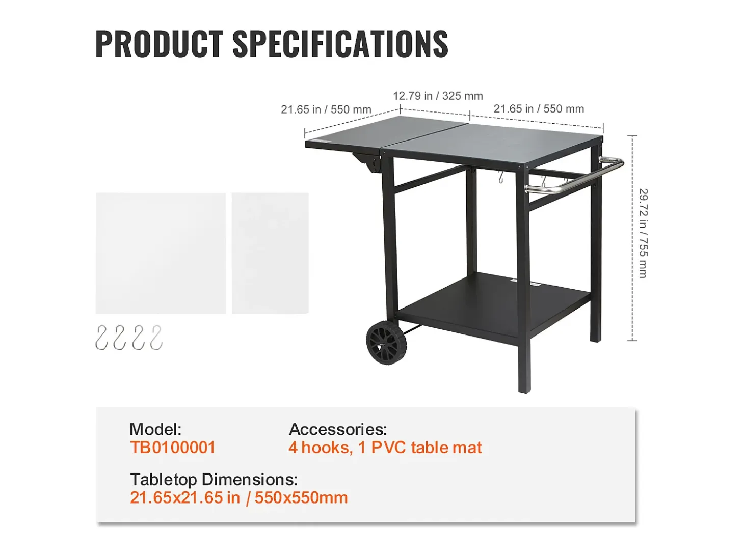 Carrito de Servicio SucceBuy, Carrito de Comedor para Barbacoa Exterior con Dos Estantes