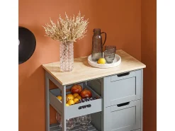 Carro de Almacenamiento Mueble Auxiliar Cocina Carrito de Servir con 3 Cajones 2 Estantes y 1 Bandeja Extraíble Gris FKW79-HG SoBuy ES