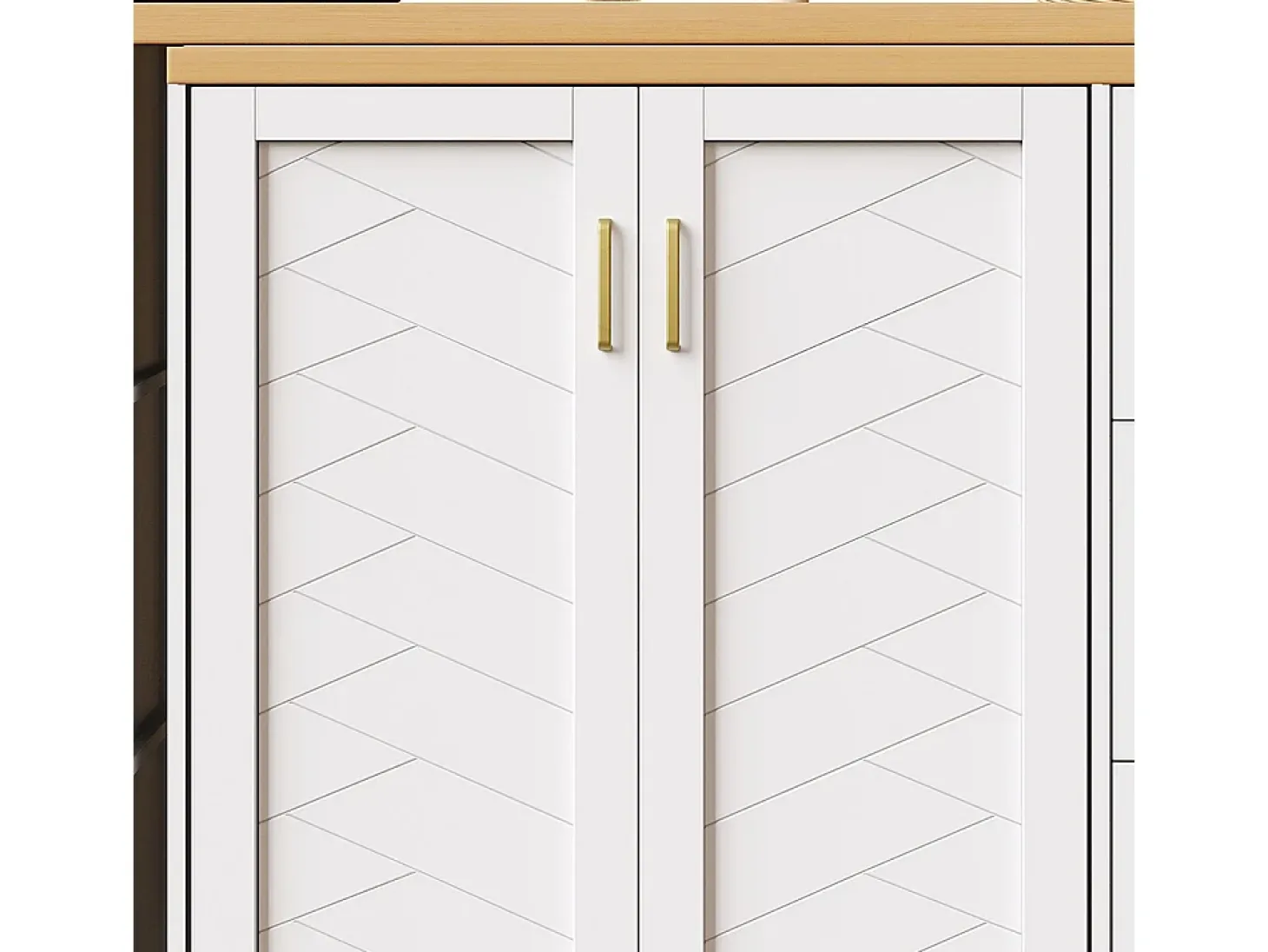 Carro de bar extensible con 2 puertas y 3 cajones, con ruedas, mostrador exterior de madera, blanco