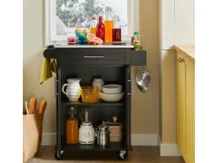 Carro de Cocina Carrito de Servir Multiusos Estantería con puerta y cajón Tablero de acero inoxidable 83 x 46 x 90 cm Negro FKW110-SCH SoBuy ES