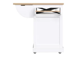 Carro de cocina con mesa plegable e iluminación LED, soporte para aperitivos, mesa de comedor con espacio de almacenamiento, blanco