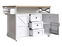 Carro de cocina con mesa plegable e iluminación LED, soporte para aperitivos, mesa de comedor con espacio de almacenamiento, blanco