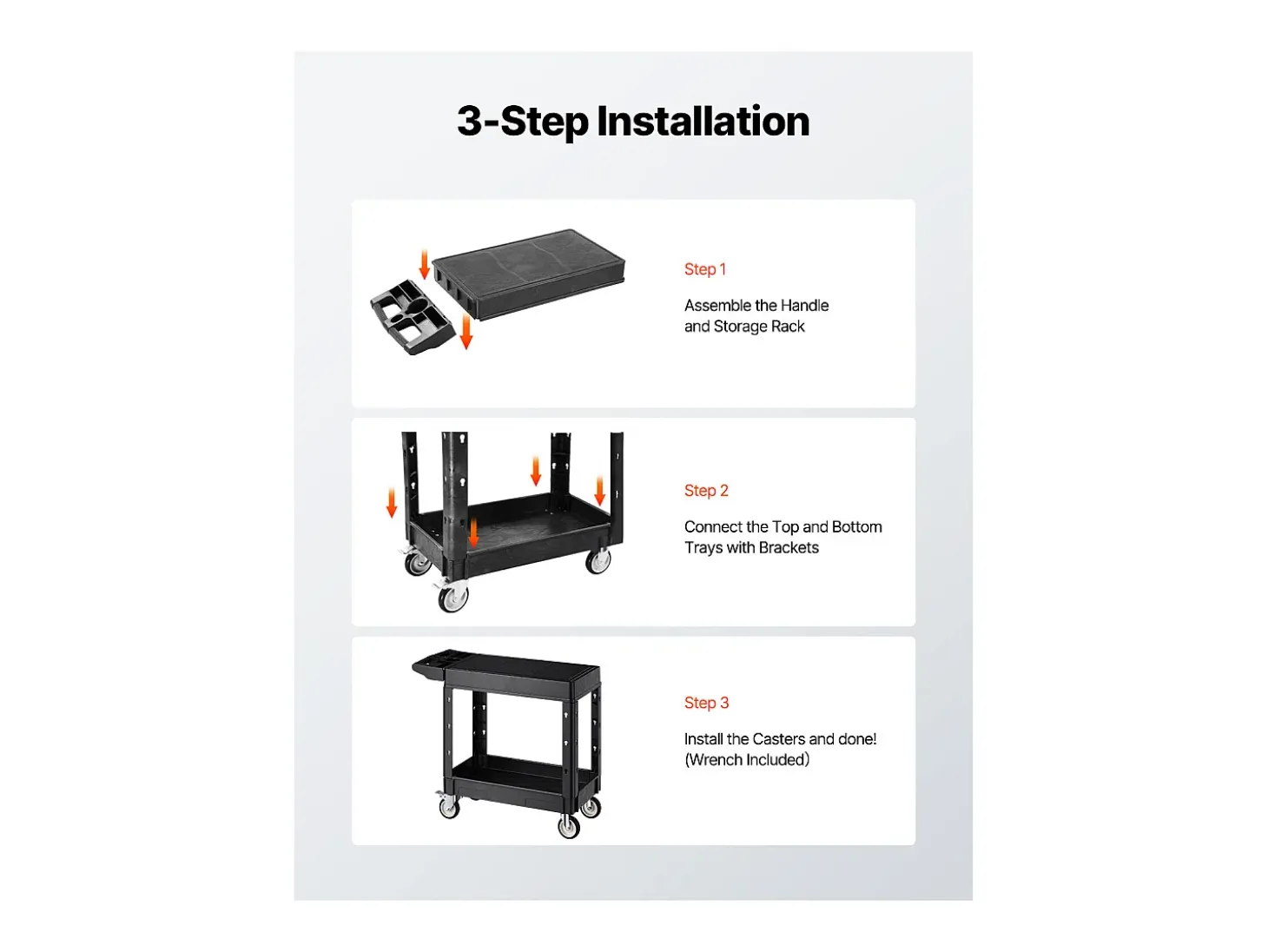 Carro de Servicio SucceBuy Carro Utilitario con Ruedas de Plástico Resistente de 2 Niveles con Ruedas Giratorias de 360° (2 con Frenos), 1015 x 450 x 850 mm
