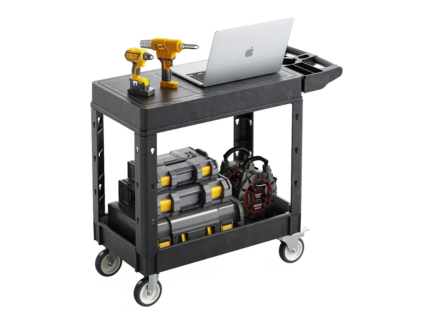 Carro de Servicio SucceBuy Carro Utilitario con Ruedas de Plástico Resistente de 2 Niveles con Ruedas Giratorias de 360° (2 con Frenos), 1015 x 450 x 850 mm