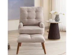 Chaise longue con reposapiés - 60 x 67 x 96,5 cm - respaldo regulable - reclinable - madera maciza - beige
