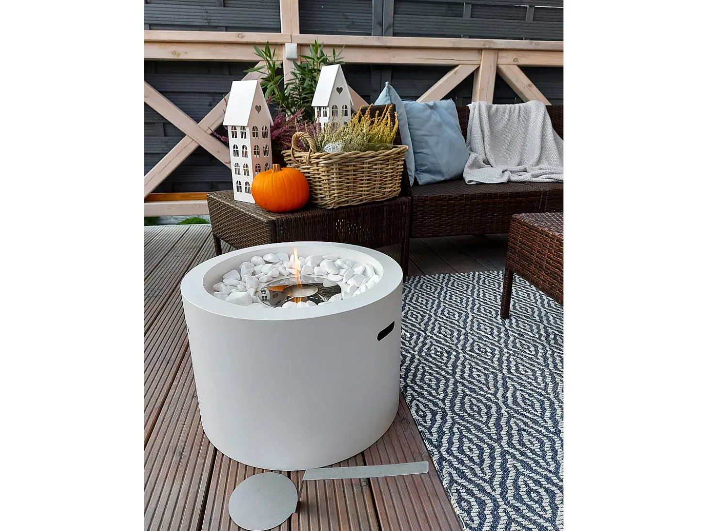 Chimenea de bioetanol brasero redonda de jardín para exterior interior RODI Blanco d.47,5