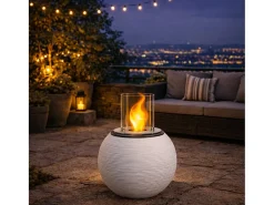 Chimenea de bioetanol, brasero de jardín, de pie, para uso interior y exterior, BOTTICELLI White Pearl, d.40 x h.54