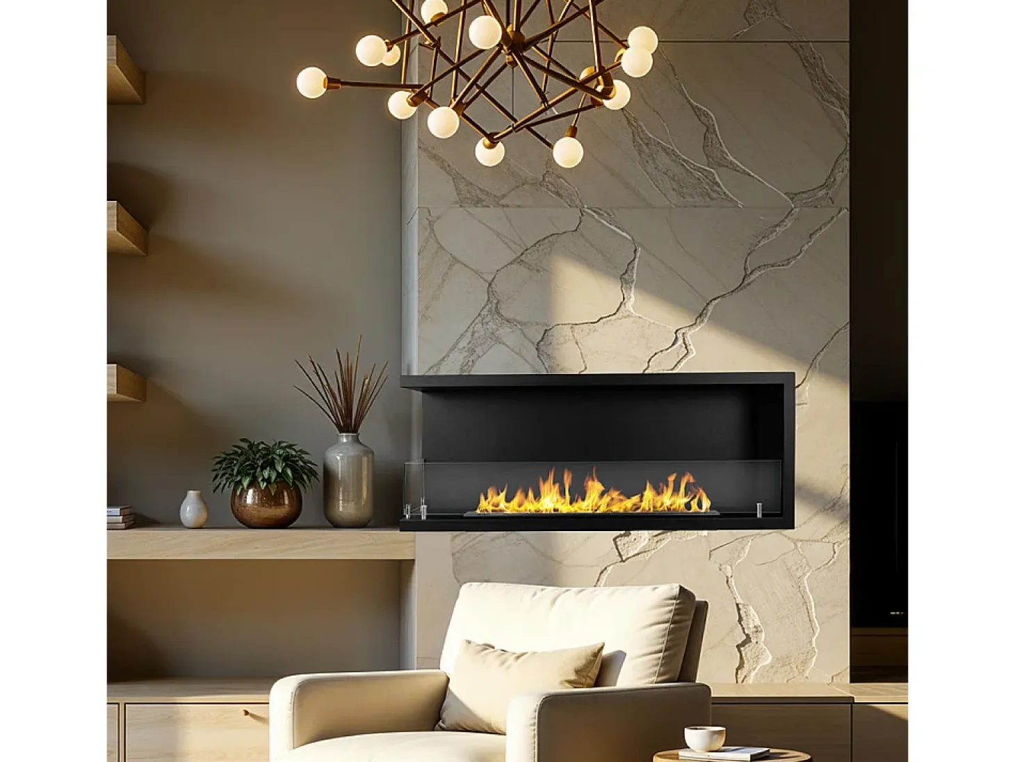 Chimenea de bioetanol de esquina empotrada, biochimenea de esquina 120x45 SUTRI 120 SX