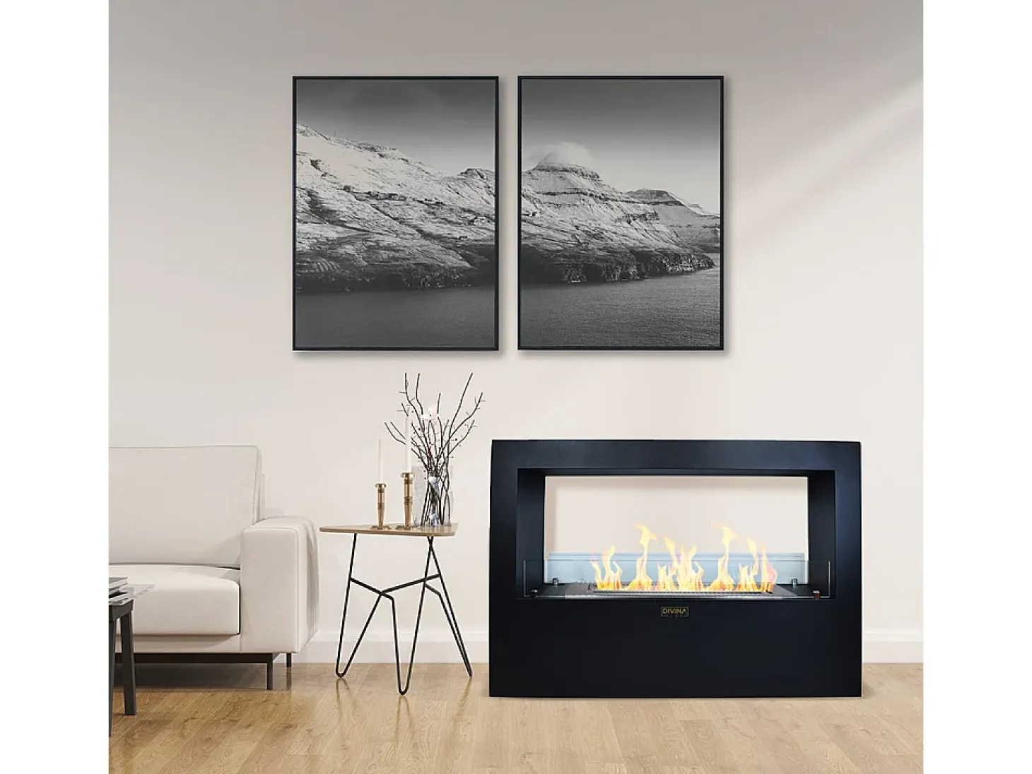 Chimenea de bioetanol de pie Giotto S Black 100x30x70 para interior/exterior